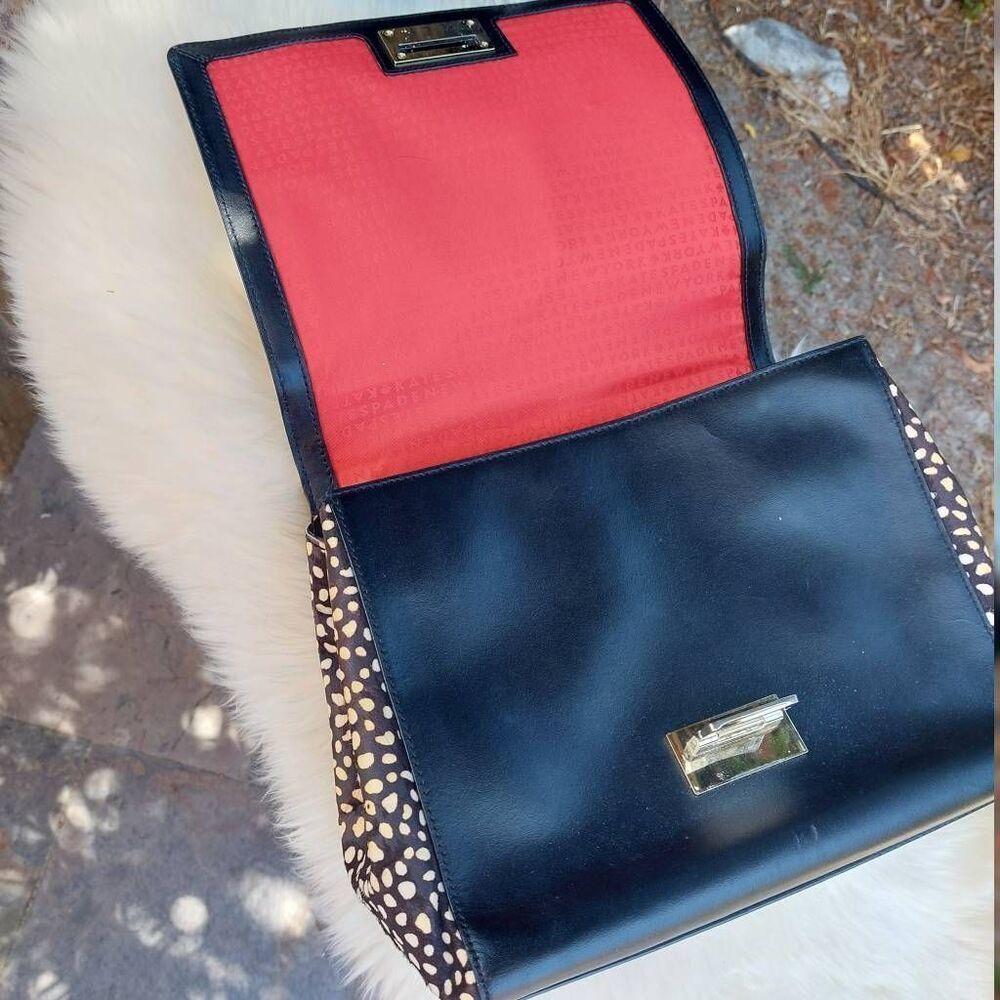 Kate Spade Black Leather Haircalf Spotted Satchel RARE - Picture 7 of 12